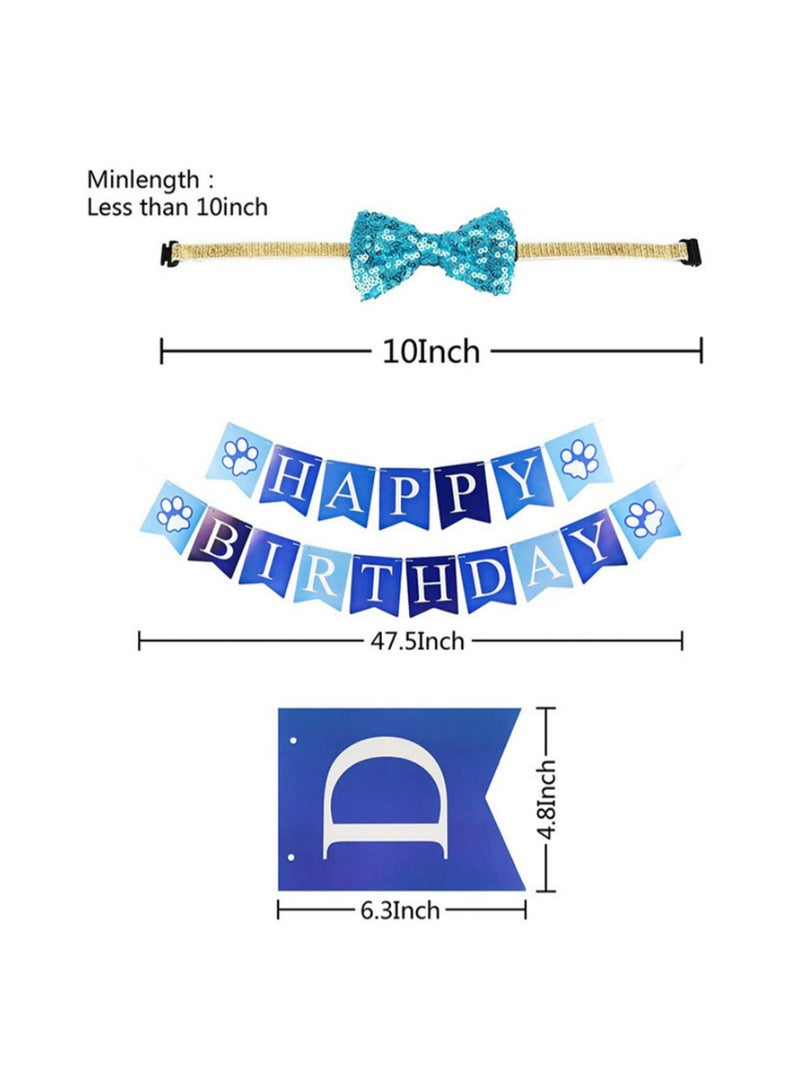 1 Set Handmade Adjustable DIY Pet Birthday Party Decor Kit -Includes Crown Bow Collar Bandana Scarf Headband & Banner for Cat Dog Celebration Supplies blue - Image 4